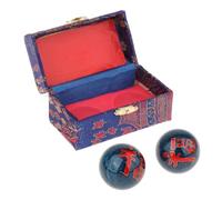 AMSLSIU 2 Bolas de Masaje con Caja de Almacenamiento, Bolas Baoding para Personas de Mediana Edad, Color Azul chisme, Fu Palabra Azul, Diámetro 42 mm