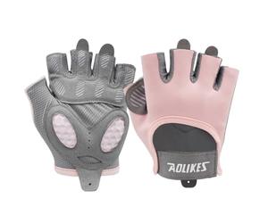 AMSLSIU 2 uds Guantes de Fitness mancuerna Ajustable Transpirable Medio Dedo Guante Absorbente Sudor Ciclismo Mitones Levantamiento de Pesas, Rosa, Metro