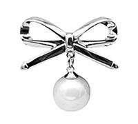 AMSLSIU Bowknot Pearl Broche Elegante Esmalte Pin de solapa Vestido de diamantes imitación Suéter Clips Adornos Decoración tela Broches Pajarita, Plata-S222B
