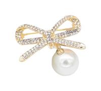 AMSLSIU Bowknot Pearl Broche Elegante Esmalte Pin de solapa Vestido de diamantes imitación Suéter Clips Adornos Decoración tela Broches Pajarita, Oro-S222D