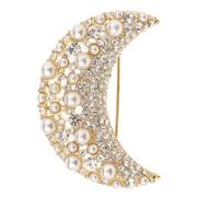 AMSLSIU Broche en forma de, broche dorado, impresionante accesorio de joyería para mujer, para San Valentín, fiestas navideñas, perlas artificiales y diamantes de imitación.
