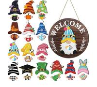 AMSLSIU Decoración de Bienvenida de gnomo navideño, Sombreros magnéticos, 30 Logotipos, portátil, Hermoso Letrero de Bienvenida de gnomo Intercambiable, Tipo+1