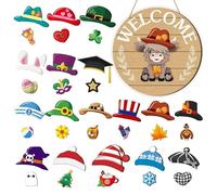 AMSLSIU Decoración de Bienvenida de gnomo navideño, Sombreros magnéticos, 30 Logotipos, portátil, Hermoso Letrero de Bienvenida de gnomo Intercambiable, Tipo+4