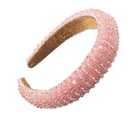AMSLSIU Diadema con cuentas de cristal de diamantes de imitación bohemio grueso estilo barroco de punto diademas para mujer fiesta playa, Rosa