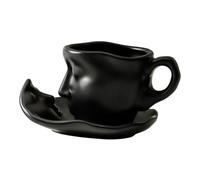 AMSLSIU Encantador juego de tazas de café con platillo. Su forma irregular única ofrece un regalo excepcional para amigos y amantes del café. Kits de tazas, negro, 0.8 x 3.9 cm