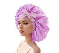 AMSLSIU Gorro de seda satinada transpirable para cabello rizado, di adiós al Frizz, hecho de satén, sombrero de ala ancha, pañuelo para la cabeza para niños, Violeta