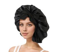 AMSLSIU Gorro de seda satinada transpirable para cabello rizado, di adiós al Frizz, hecho de satén, sombrero de ala ancha, pañuelo para la cabeza para niños, negro