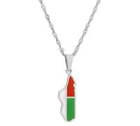 AMSLSIU Hermosos mapas de países malgaches de África colgante con forma de bandera nacional desgaste patrimonio acero Madagascar mapa colgante con forma de bandera collares, Plata