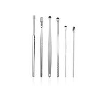 AMSLSIU Juego de 6 palillos para los oídos, cuchara de acero inoxidable, removedor cera para los oídos, cureta pulida reutilizable lavable, recogedores para el cuidado del cuerpo para el hogar