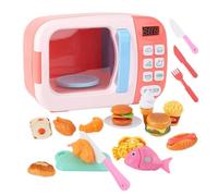 AMSLSIU Juego de Cocina Interactivo con Comida Falsa para bebés, minicocina de Juguete para microondas, Experiencia Realista. Juego de Cocina Interactivo con , Rosa , 31 Piezas