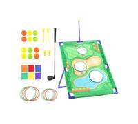 AMSLSIU Juguetes duraderos para lanzar Sacos de Arena con Tablero de Cornhole Plegable y 6 Aros pequeños. Juego de Desarrollo de coordinación para niños