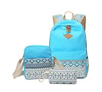 AMSLSIU Mochila de Lona de 3 Piezas, Conjunto de Hombro, Gran Capacidad, con Cremallera, Mochilas Escolares étnicas, Informal, Ajustable, para Adolescentes, Bolsa para Exteriores, Cielo Azul