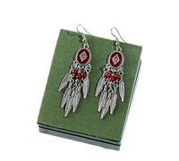 AMSLSIU Pendientes retro occidentales Hojas de aleación Bohemio Manual Ligero Colgantes de oreja moda Joyería para mujeres niñas, rojo