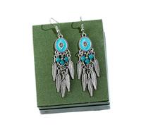 AMSLSIU Pendientes retro occidentales Hojas de aleación Bohemio Manual Ligero Colgantes de oreja moda Joyería para mujeres niñas, lago azul