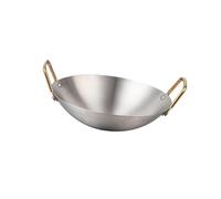 AMSLSIU Sartén wok de acero inoxidable resistente, antiadherente, con doble asa, ideal para cocinar en casa o en restaurantes, con asas sin revestimiento, Plata, 22cm