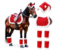 AMSLSIU Sillín de 6 piezas para caballo, 4 fundas, terciopelo rojo afelpado. Transpirable, duradero, ideal para lavar a máquina. Con temática navideña invernal.