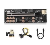 AMSLSIU Tarjeta adaptadora PCI-E 1X a 16X, 10 condensadores, Puerto de alimentación de 6 Pines, Extensor PCI- con Cable USB, Accesorio Placa Base, Negro