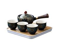 AMSLSIU Tetera de cerámica para viaje, color oscuro, con tazas, creativa, giratoria 360 grados, con bolsa de kung fu.