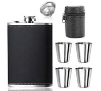 AMSNINK Petaca 304 de 220 ml con embudo y 4 tazas pequeñas, petaca de acero inoxidable, petaca con vaso, a prueba de fugas, para senderismo y fiestas