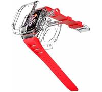 AMSOH Kit de modificación de correa de goma de flúor transparente para Apple Watch de 45 mm Series 8 7, juego de modernización de pulsera de bisel totalmente transparente, para iWatch de 44 mm SE 6 5