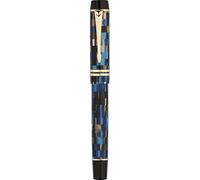 AMSOH Pluma estilográfica de resina de tablero de ajedrez con convertidor BOCK plumín de tinta de 0,5 mm, suministros escolares de oficina, papelería (azul)