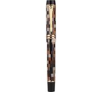 AMSOH Pluma estilográfica de resina de tablero de ajedrez con convertidor BOCK plumín de tinta de 0,5 mm, suministros escolares de oficina, papelería (marrón)