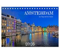 Amsterdam am Tag und bei Nacht (Tischkalender 2026 DIN A5 quer), CALVENDO Monatskalender: Lassen Sie sich von der Schönheit Amsterdams das ganze Jahr über inspirieren.