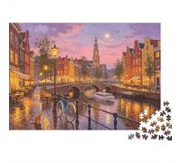 Amsterdam Canal Puzzles para Personas Mayores 1000 Piezas Reciclable Paper Paisaje Urbano Holandés Puzzle para Adultos Interesante Accesorios para Juegos Familiares Accesorios para Juegos de Fies...