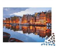 Amsterdam Casas del Canal Puzzles for Ancianos 1000 Piezas Material Reciclable Ciudad Holandesa Puzzles Puzzle Accesorios para Juegos Imposiblemente Difícil Desafiante Activity 52x38cm/10...
