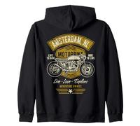 Amsterdam Países Bajos Retro Motocicleta Diseño Sudadera con Capucha