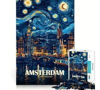 Ámsterdam,Países Bajos Rompecabezas de 1000 Piezas Noche Estrellada para Adultos Ejercicio Mental Corte de precisión Bordes Lisos Actividad Relajante para Grupos en Interiores (38x26cm)