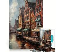 Amsterdam,Países Bajos Rompecabezas de 1000 Piezas para Adultos Juego de concentración Mental Corte láser Diversión Nocturna en Familia (50x75cm)