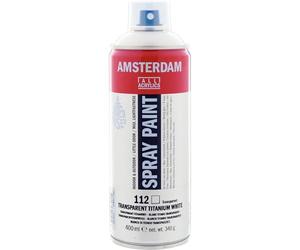 Amsterdam Pintura en aerosol, blanco titanio transparente, 112-400 ml, a base de agua, resistente a la luz, bajo olor, uso multiusos