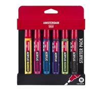 Amsterdam Rotuladores Acrílicos | Set Básico de 6 Colores | Rotuladores Permanentes de Pintura con Punta Redonda Mediana