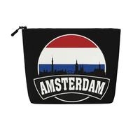 Amsterdam Skyline - Bolsa de maquillaje holandesa resistente al agua, cáñamo falso, organizador grande de cosméticos con cremallera