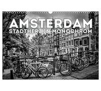 AMSTERDAM Stadtherz in Monochrom (Wandkalender 2026 DIN A3 quer), CALVENDO Monatskalender: Urbane Ansichten