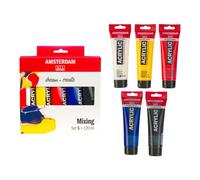 Amsterdam Standard Series Pintura Acrílica | Set de Mezcla Teoría del Color (5 x 120 ml) | Colores Primarios Cálidos + Negro y Blanco