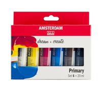 Amsterdam Standard Series Pintura Acrílica | Set de Mezcla Teoría del Color (6 x 20 ml) | Colores Primarios + Negro, Blanco y Ámbar