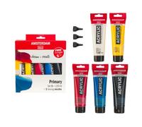 Amsterdam Standard Series Set de Mezcla de Pintura Acrílica (5 x 120 ml) | Colores Primarios + Negro y Blanco | + 3 Boquillas Dosificadoras