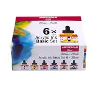 Amsterdam Tinta Acrílica | Set Básico (6 x 30 ml) | Colores Primarios, Negro, Blanco y Ocre | Pintura Acrílica Fluida