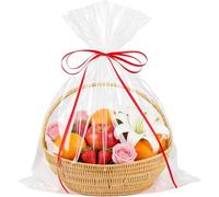 Amsthow 20 bolsas transparentes de celofán con lazos de 12 x 18 pulgadas, cestas de celofán, bolsas de regalo para canastas, recuerdos de frutas pequeñas (12 x 18 pulgadas)