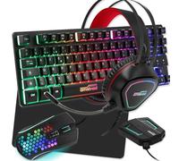 Amstrad Pack Pro Gamer Legends 6 Piezas: Teclado, Ratón, Alfombra, Auriculares, Convertidor Compatible para PC/PS4/Xbox One/Switch/PC
