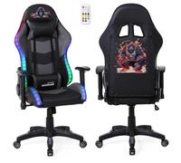 Amstrad - Sillón Gaming Elite-LED-Gorilla - Negro y Gris - Iluminación LED 576 efectos - Mando a distancia - Reposabrazos 2D