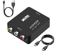 Amtake Convertidor RCA a HDMI, 1080P RCA Composite CVBS AV a HDMI Adaptador Convertidor Compatible con PS2 Xbox N64 Wii VHS VCR Cámara DVD, Soporta PAL/NTSC con cable de alimentación USB
