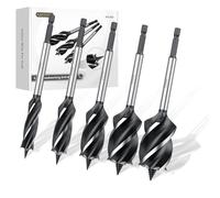 AMTOVL 5PCS Juego de Brocas para Madera, 15mm-35mm, Hexagonal Vástago, Brocas Espirales de Acero de Alto Carbono con Rosca Autorroscante