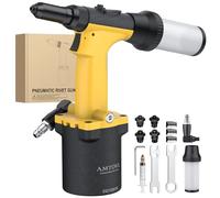 AMTOVL Remachadora Neumática con 4 Boquillas 3/32",1/8",5/32",3/16",3 Mordazas,1000KGF,Pistola de Remachadora Hidraulica Autocebante para Reparación de Automóviles