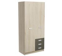 amuéblate online - Armario de Dos Puertas con Altillo y Tres cajones Modelo Helsinki para Dormitorios de Matrimonio e Infantiles, Puccini - Grafito, 94,8 cm (Ancho) x 207,6 cm (Alto) x 50 cm (Fondo)
