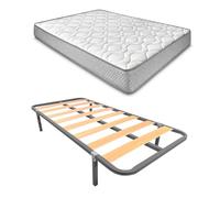 amuéblate Online - Cama Completa con Colchón Carla Reversible + Somier de Láminas Basic con 4 Patas Abrazadera, 105 x 190