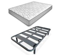 amuéblate online - Cama Completa con Colchón Carla Reversible + Somier de Láminas Reforzado con 4 Patas Redondas Roscadas, 105 x 190