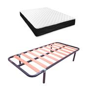 amuéblate online - Cama Completa con Colchón Venus Reversible + Somier de Láminas Basic con 4 Patas Abrazadera, 90 x 190